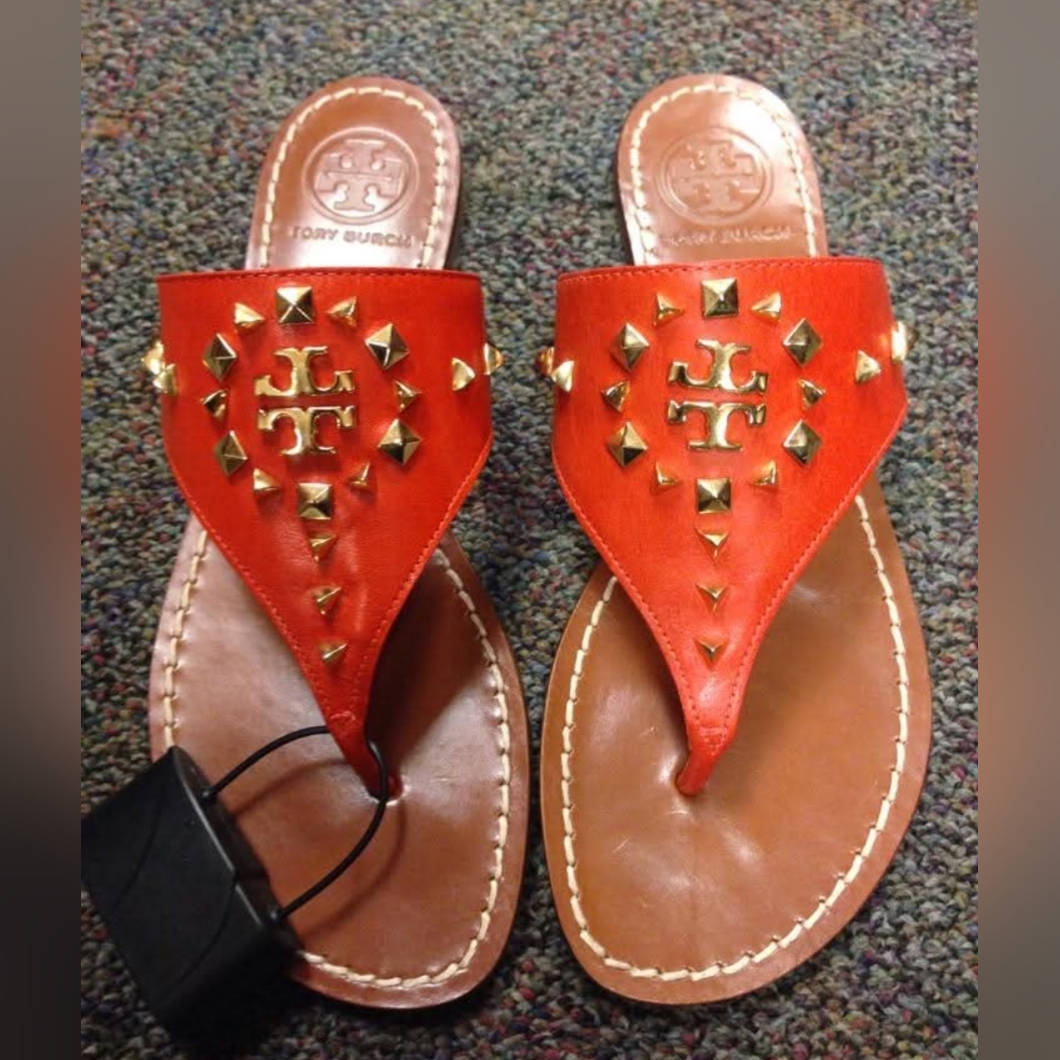 Tory Burch Designer Dale Red Leather Sandals Slide Flip Flop 9.5
